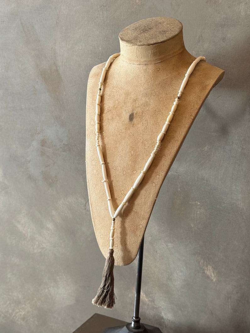 Cream & Gold Necklace with Tassel
